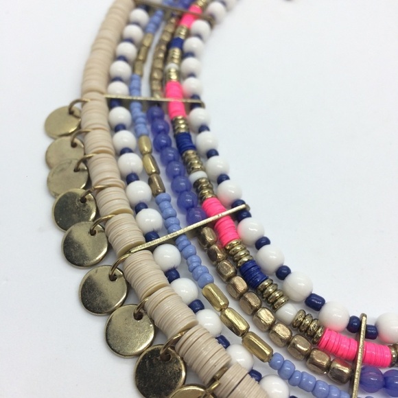 3/$30 HOT PINK BLUE SEQUIN BEAD COIN BIB STATEMENT BOHO TRIBAL NECKLACE COLORFUL - Picture 10 of 16